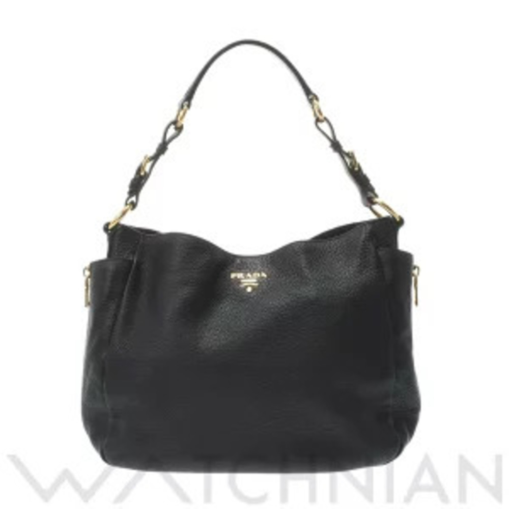 Prada One Shoulder Hobo Bag Black Leather Shoulder